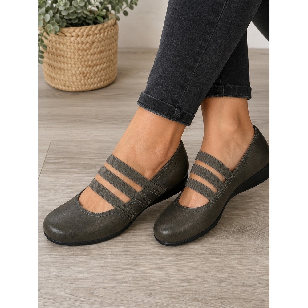 Easy Street Comfort Wave Mary Jane Shoes Women's Gray 3-Strap Flats size 8W